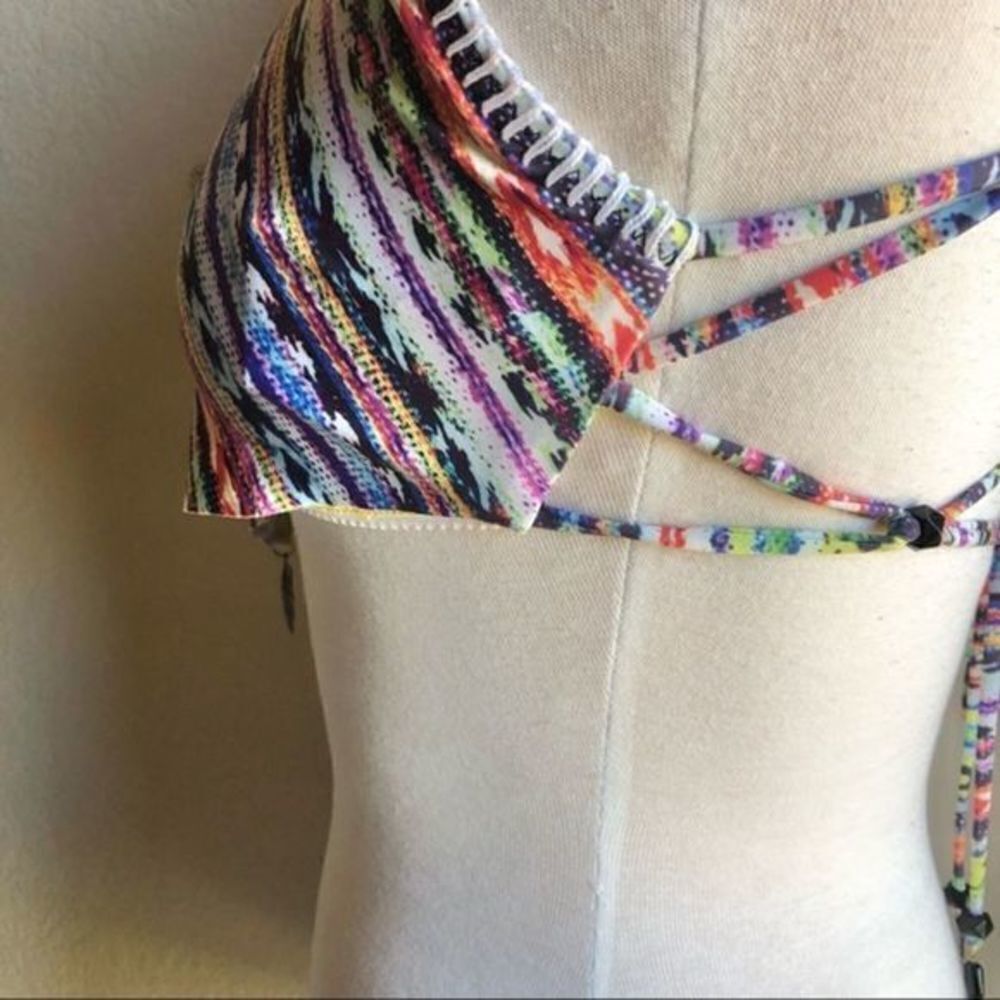 Ale by Alessandra multi embroidered strappy drape swim top large - Picture 6 of 12